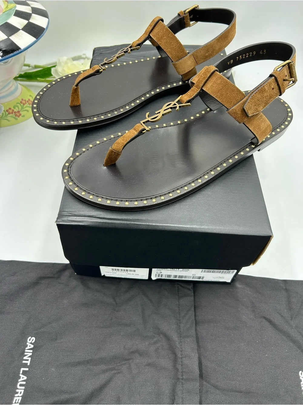 Men's Saint Laurent CASSANDRE YSL logo sandals size 43 made in Italy